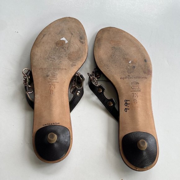 Sigerson Morrison Made in Italy WOMENS BROWN KITTEN HEEL LEATHER SANDALS Sz 7.5 - Picture 5 of 5